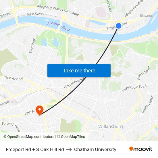 Freeport Rd + S Oak Hill Rd to Chatham University map