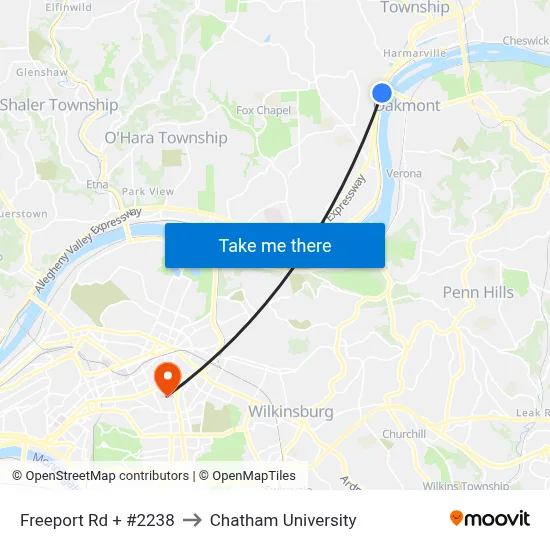 Freeport Rd + #2238 to Chatham University map
