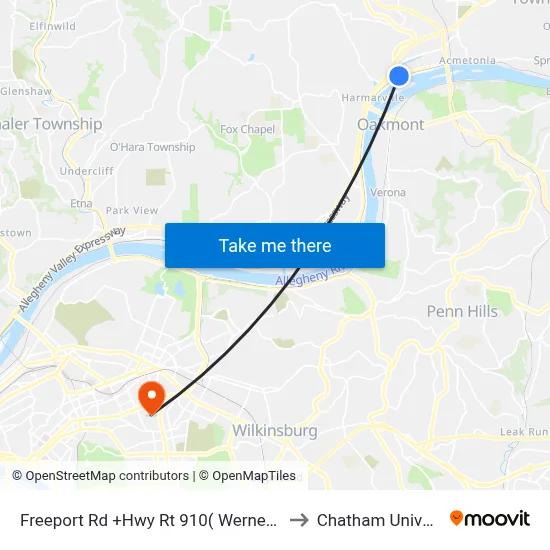 Freeport Rd +Hwy Rt 910( Werner Camp) to Chatham University map