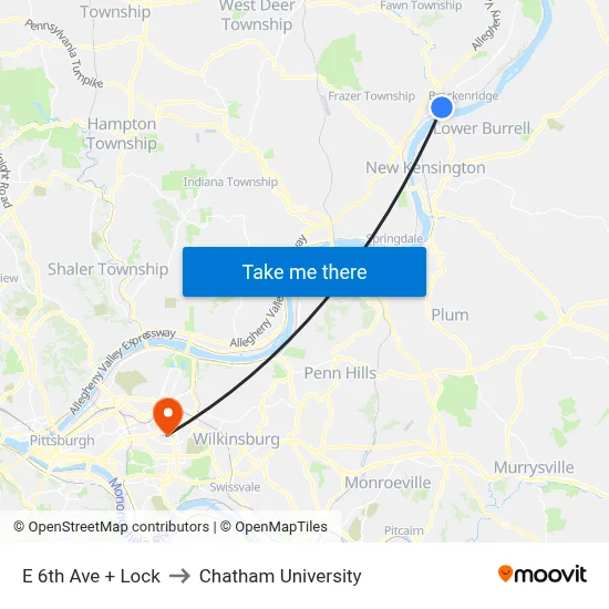 E 6th Ave + Lock to Chatham University map