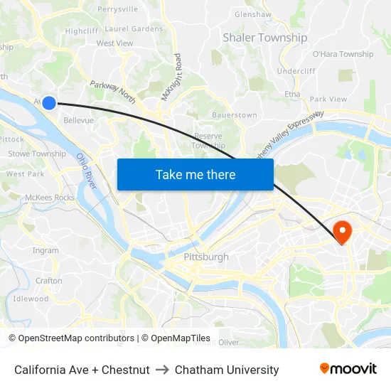 California Ave + Chestnut to Chatham University map