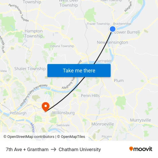 7th Ave + Grantham to Chatham University map