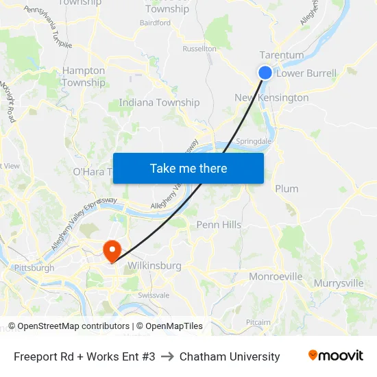 Freeport Rd + Works Ent #3 to Chatham University map