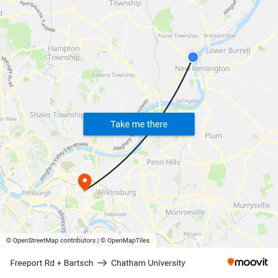 Freeport Rd + Bartsch to Chatham University map