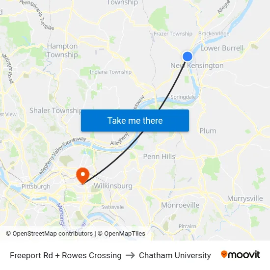 Freeport Rd + Rowes Crossing to Chatham University map