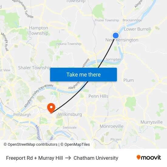 Freeport Rd + Murray Hill to Chatham University map