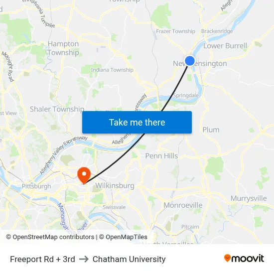 Freeport Rd + 3rd to Chatham University map