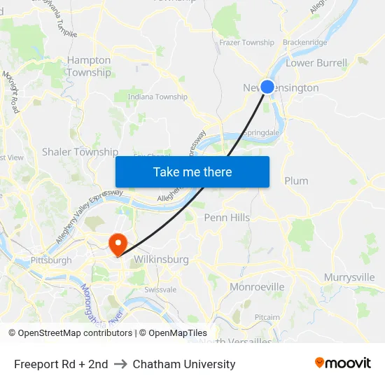 Freeport Rd + 2nd to Chatham University map