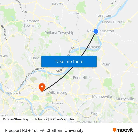 Freeport Rd + 1st to Chatham University map