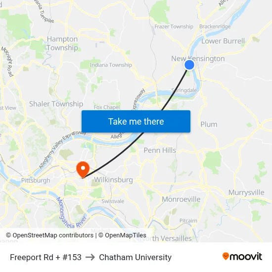 Freeport Rd + #153 to Chatham University map