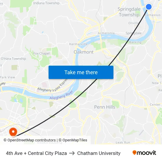 4th Ave + Central City Plaza to Chatham University map