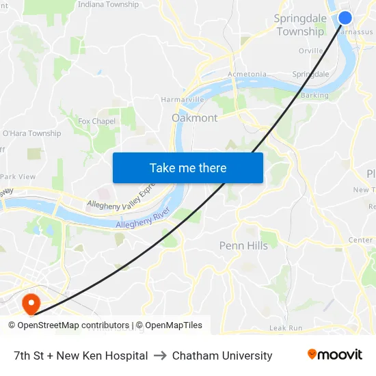 7th St + New Ken Hospital to Chatham University map