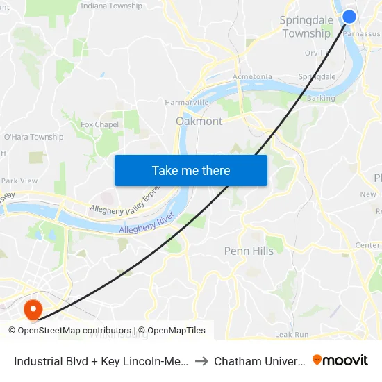 Industrial Blvd + Key Lincoln-Mercury to Chatham University map