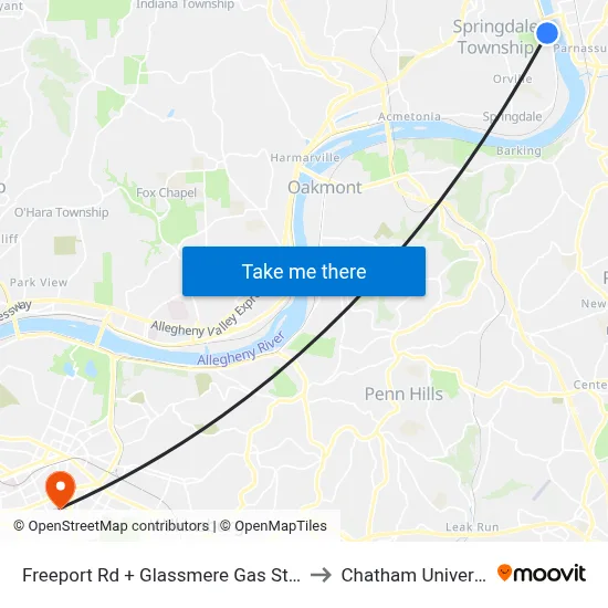 Freeport Rd + Glassmere Gas Station to Chatham University map