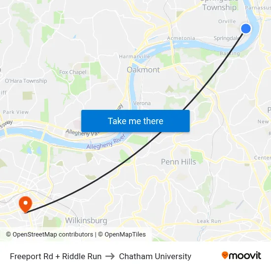 Freeport Rd + Riddle Run to Chatham University map