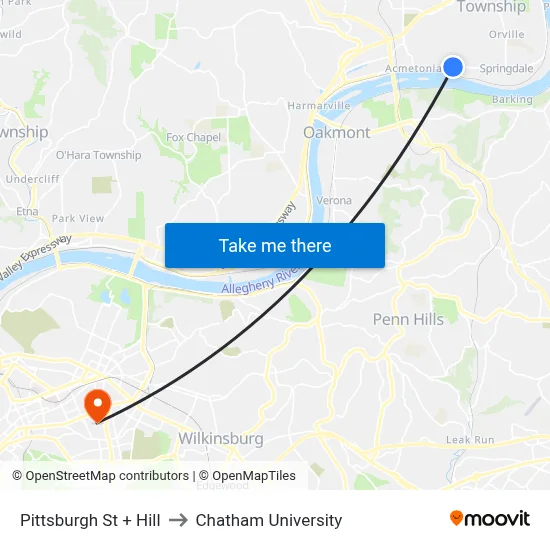Pittsburgh St + Hill to Chatham University map