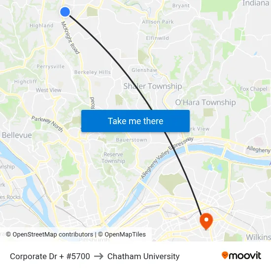 Corporate Dr + #5700 to Chatham University map