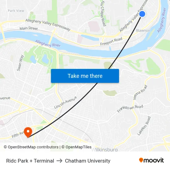 Ridc Park + Terminal to Chatham University map