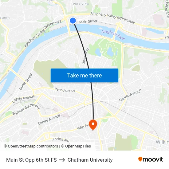 Main St Opp 6th St FS to Chatham University map