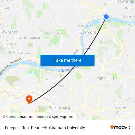 Freeport Rd + Pearl to Chatham University map