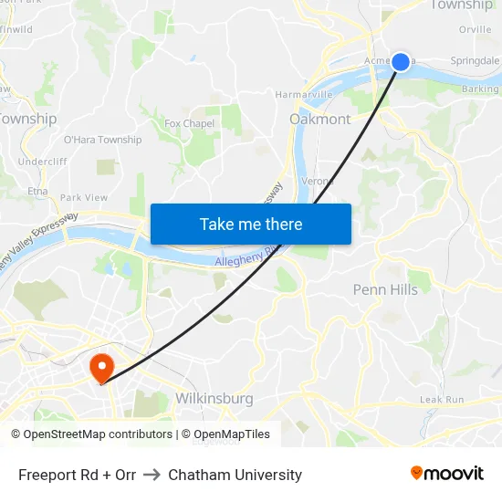 Freeport Rd + Orr to Chatham University map