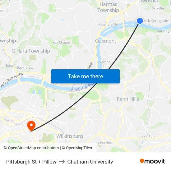 Pittsburgh St + Pillow to Chatham University map
