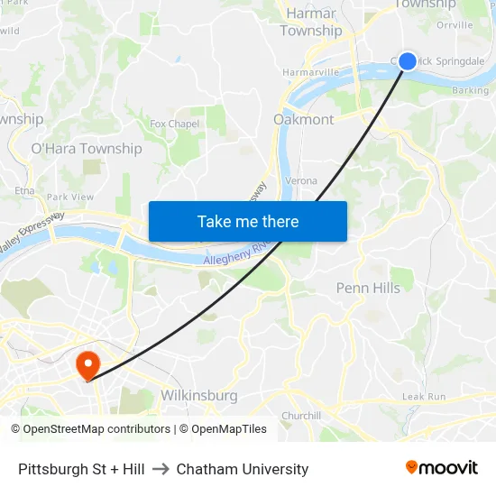 Pittsburgh St + Hill to Chatham University map