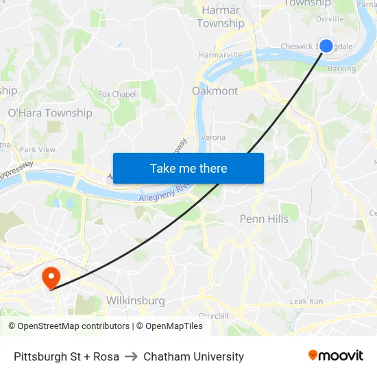 Pittsburgh St + Rosa to Chatham University map