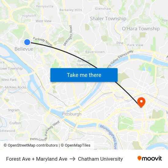 Forest Ave + Maryland Ave to Chatham University map