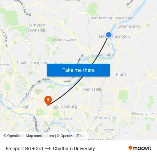 Freeport Rd + 3rd to Chatham University map