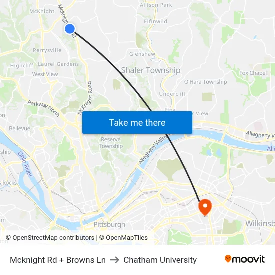 Mcknight Rd + Browns Ln to Chatham University map