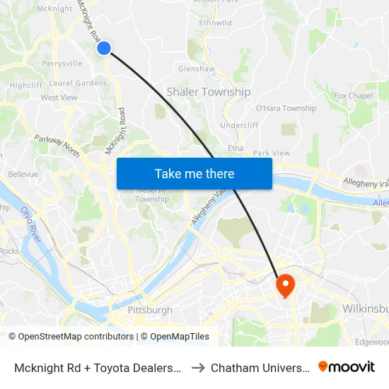 Mcknight Rd + Toyota Dealership to Chatham University map