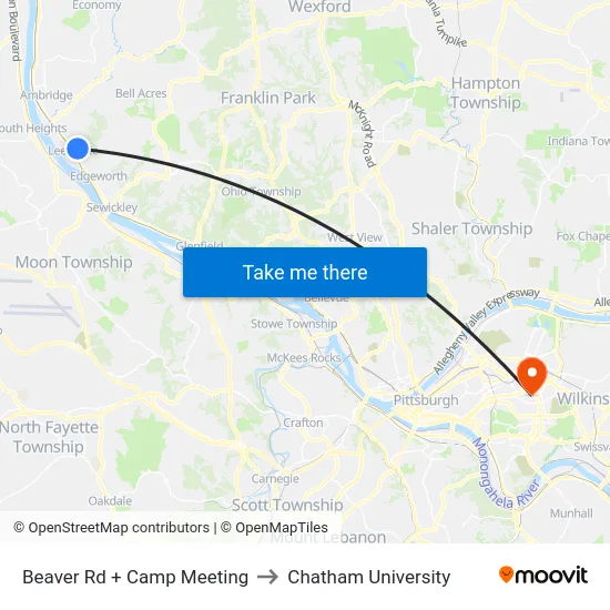 Beaver Rd + Camp Meeting to Chatham University map