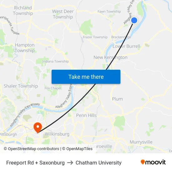 Freeport Rd + Saxonburg to Chatham University map