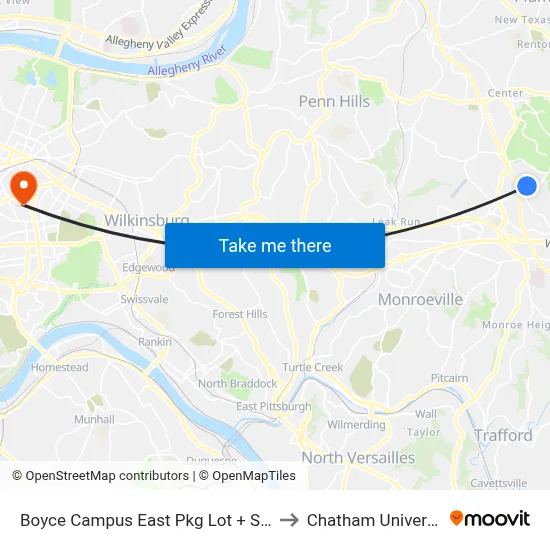 Boyce Campus East Pkg Lot + Steps to Chatham University map