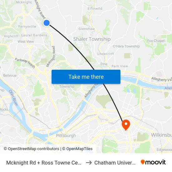 Mcknight Rd + Ross Towne Center to Chatham University map