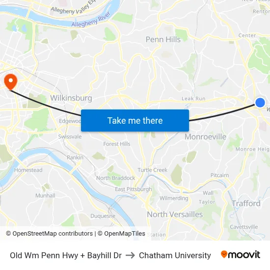 Old Wm Penn Hwy + Bayhill Dr to Chatham University map