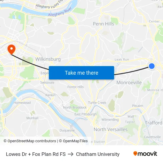 Lowes Dr + Fox Plan Rd FS to Chatham University map