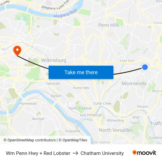 Wm Penn Hwy + Red Lobster to Chatham University map