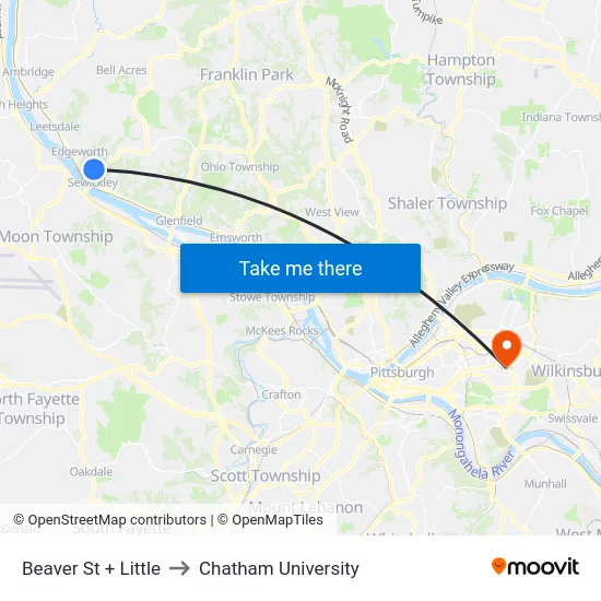 Beaver St + Little to Chatham University map