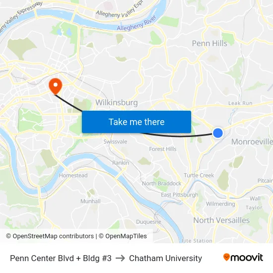 Penn Center Blvd + Bldg #3 to Chatham University map