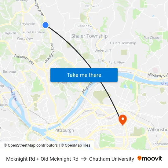 Mcknight Rd + Old Mcknight Rd to Chatham University map