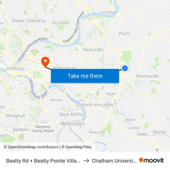Beatty Rd + Beatty Pointe Village to Chatham University map
