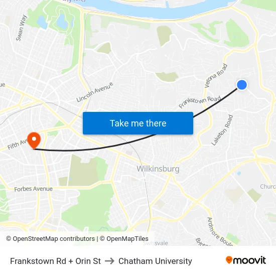 Frankstown Rd + Orin St to Chatham University map