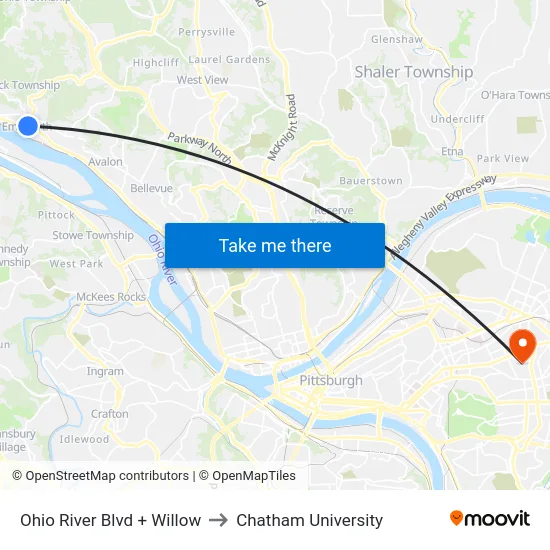 Ohio River Blvd + Willow to Chatham University map