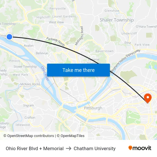Ohio River Blvd + Memorial to Chatham University map