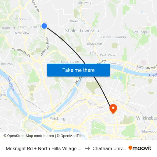 Mcknight Rd + North Hills Village (North Ent) to Chatham University map