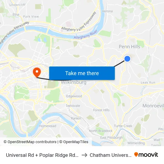 Universal Rd + Poplar Ridge Rd FS to Chatham University map