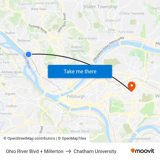 Ohio River Blvd + Millerton to Chatham University map