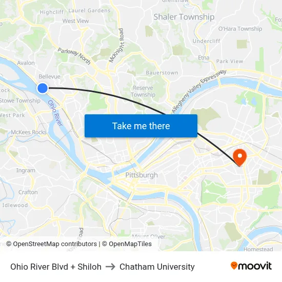 Ohio River Blvd + Shiloh to Chatham University map